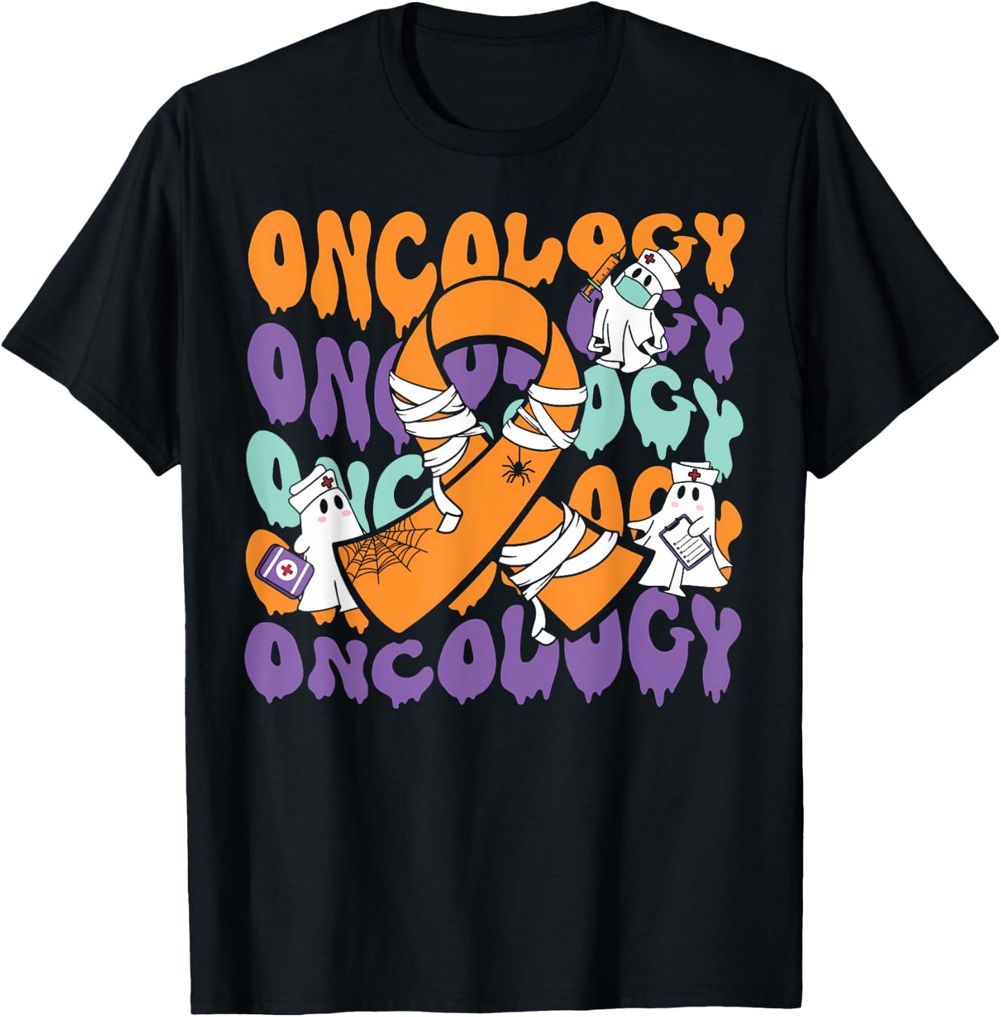 Oncology Nurse Halloween Ribbon Heme Onc RN Cancer Awareness T-Shirt - T-Shirt | Black