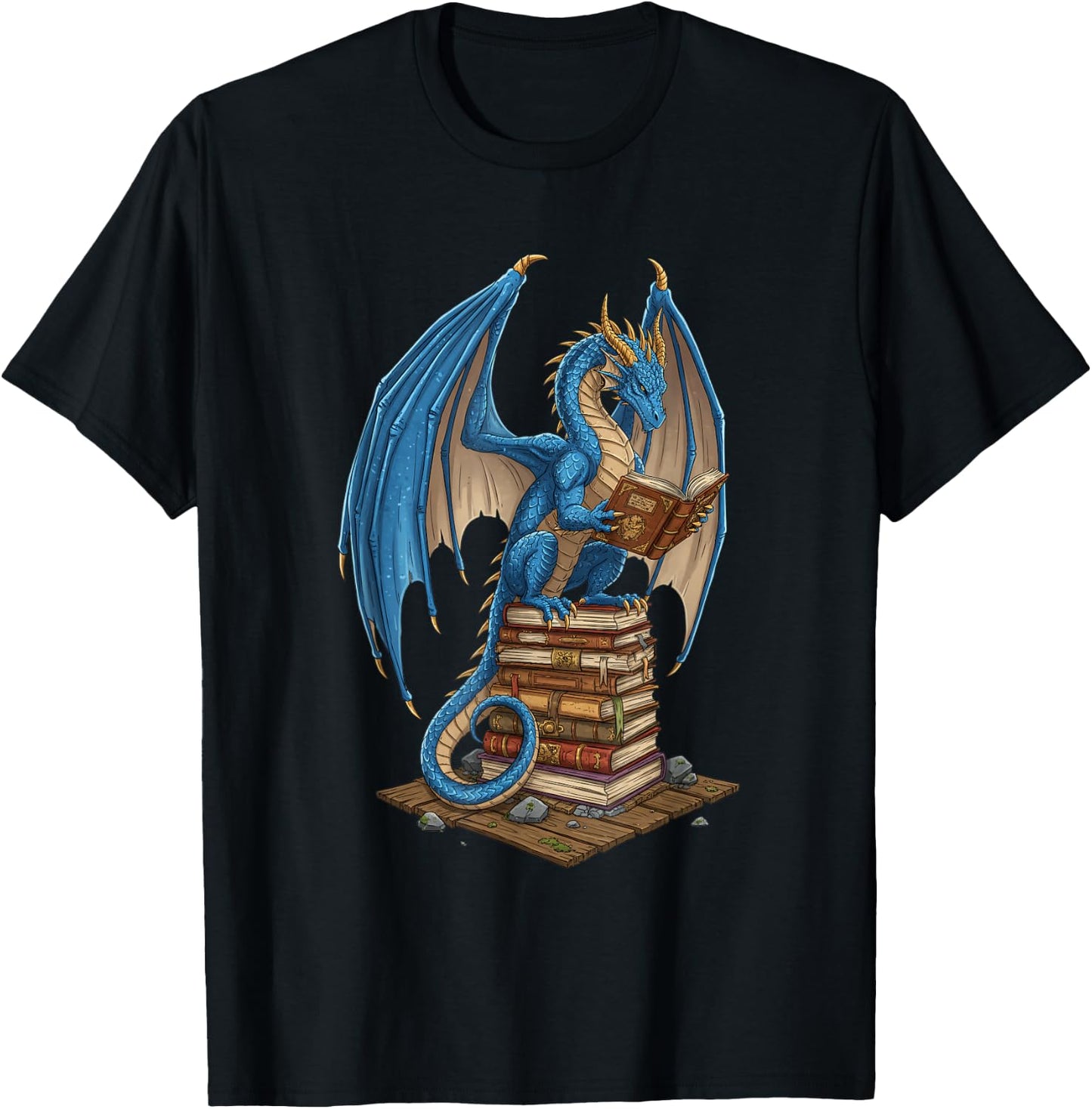 Literary Dragon Reading Books - Fantasy Illustration for Bib T-Shirt - T-Shirt | Black