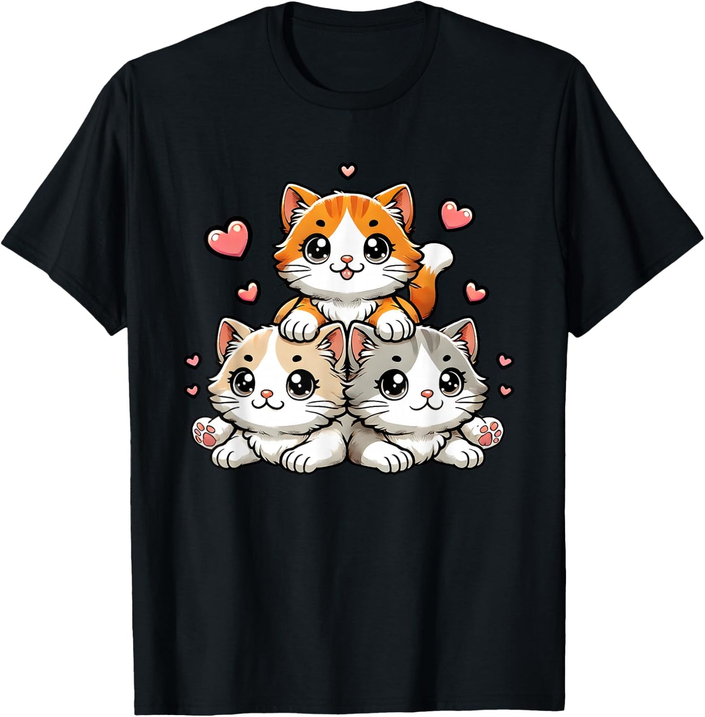 Cute Kawaii Cats Neko Funny Kitten Cat Lover Gift Women Girl T-Shirt - T-Shirt | Black