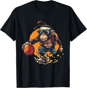 Basketball Monkey Artwork Colourful Basketball Player T-Shirt - T-Shirt | Black