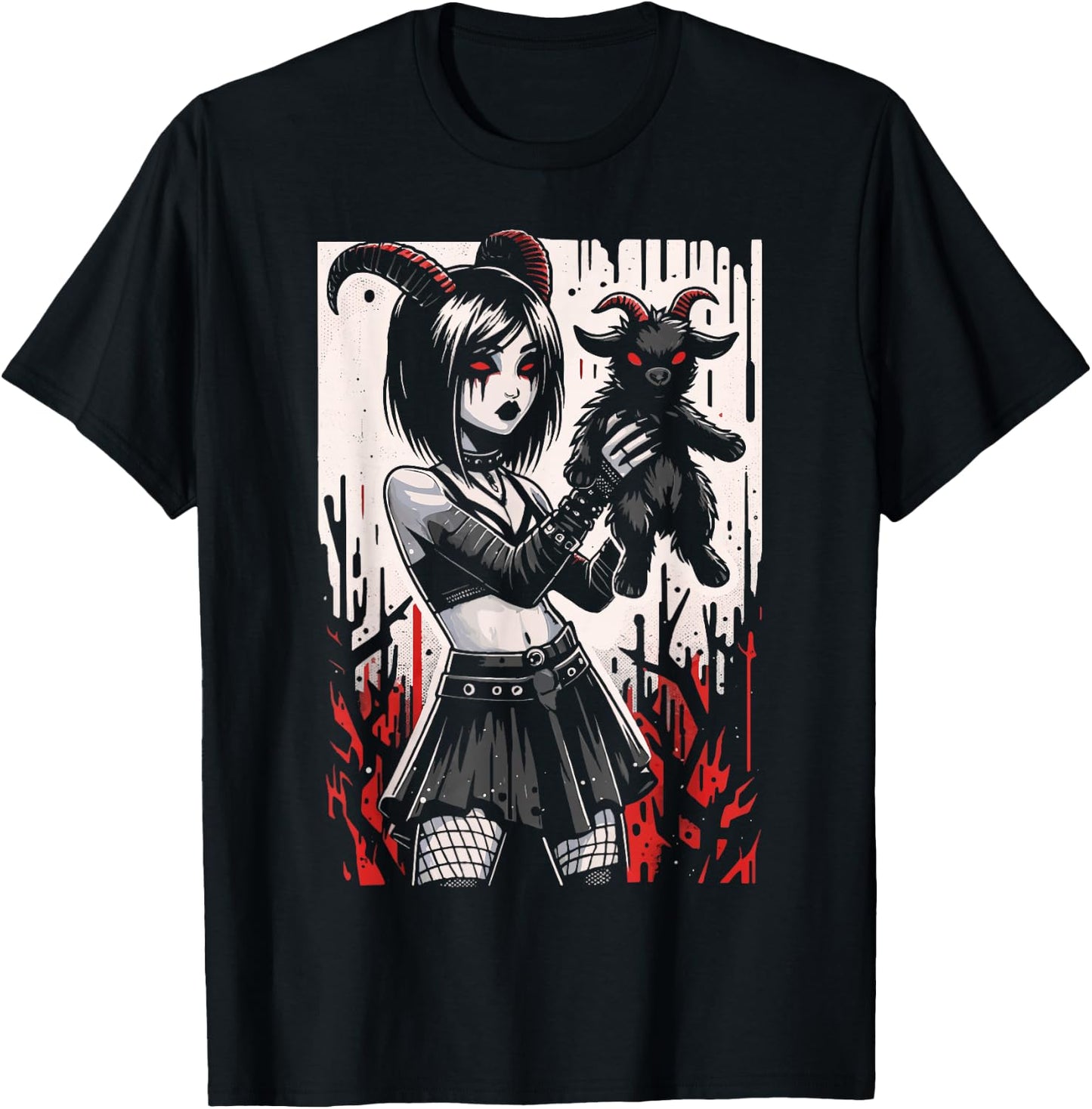 Black Goat Demon Alt Goth Girl Emo Red Occult Grunge Devil T-Shirt - T-Shirt | Black