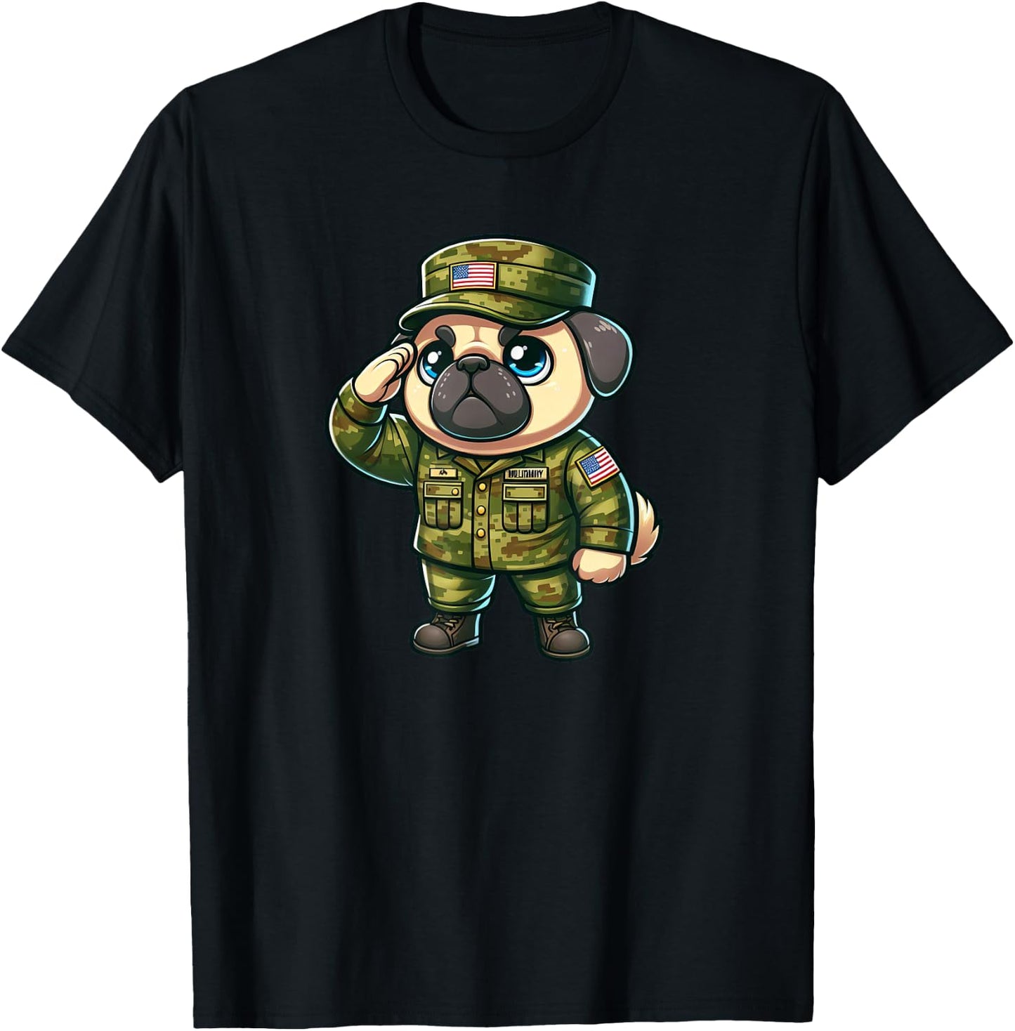 Pug Army Dog Funny Military Women Girls Kids T-Shirt - T-Shirt | Black