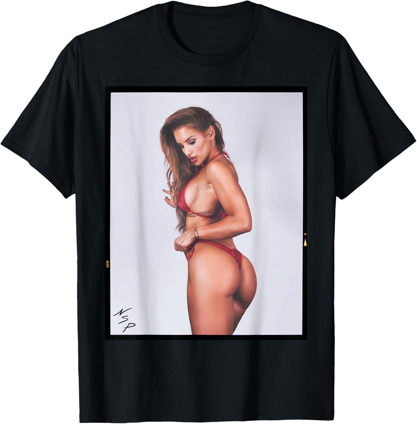 Men's Shirt with Girl On It - Sexy Bikini Model in Red T-Shirt - T-Shirt | Black