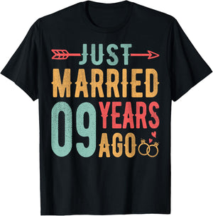 Just Married 9 Years Ago - 9th Wedding Anniversary Couple T-Shirt - T-Shirt | Black