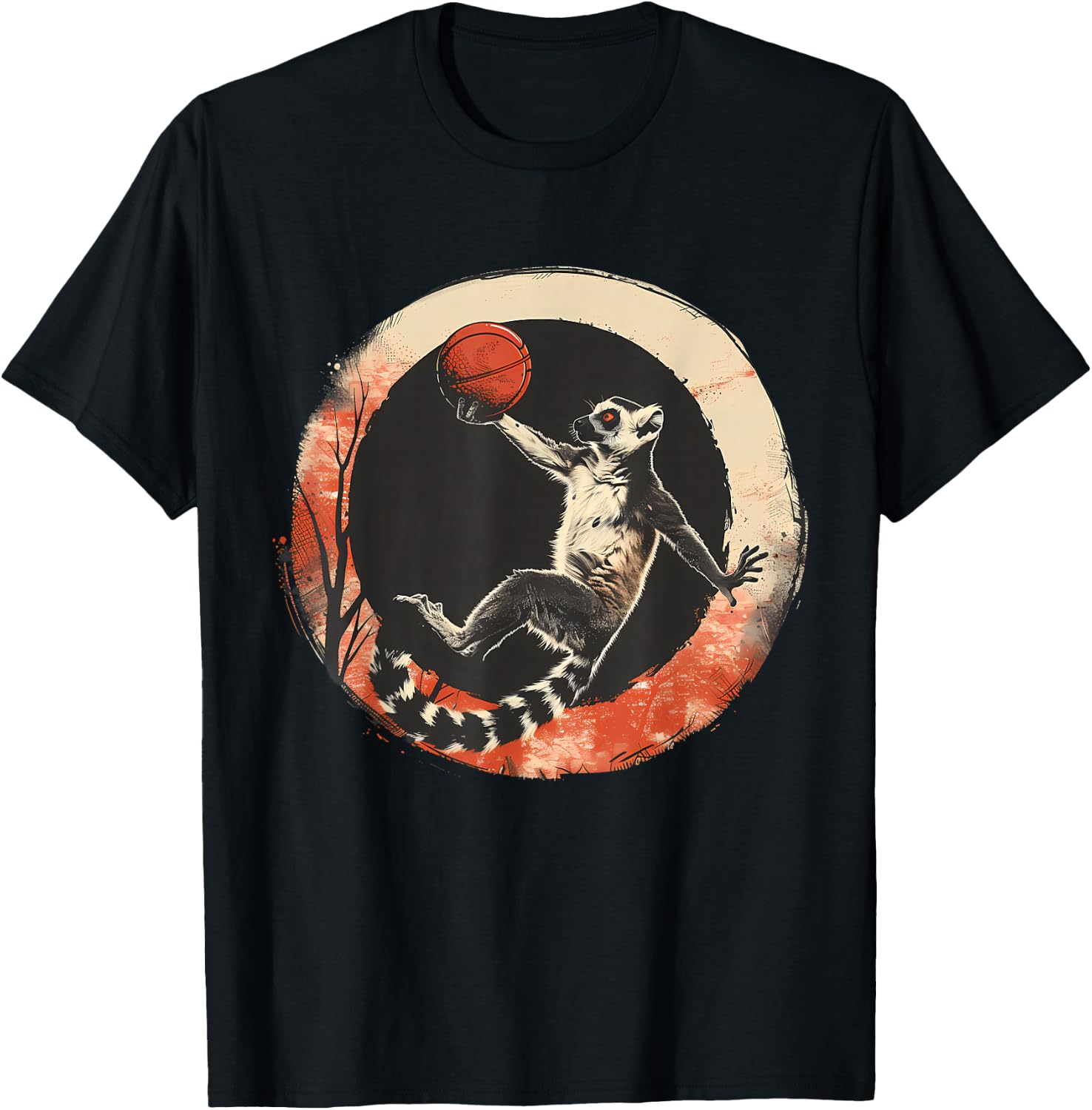 Basketball Lemur Drawing Basketball Player Animal Art T-Shirt - T-Shirt | Black