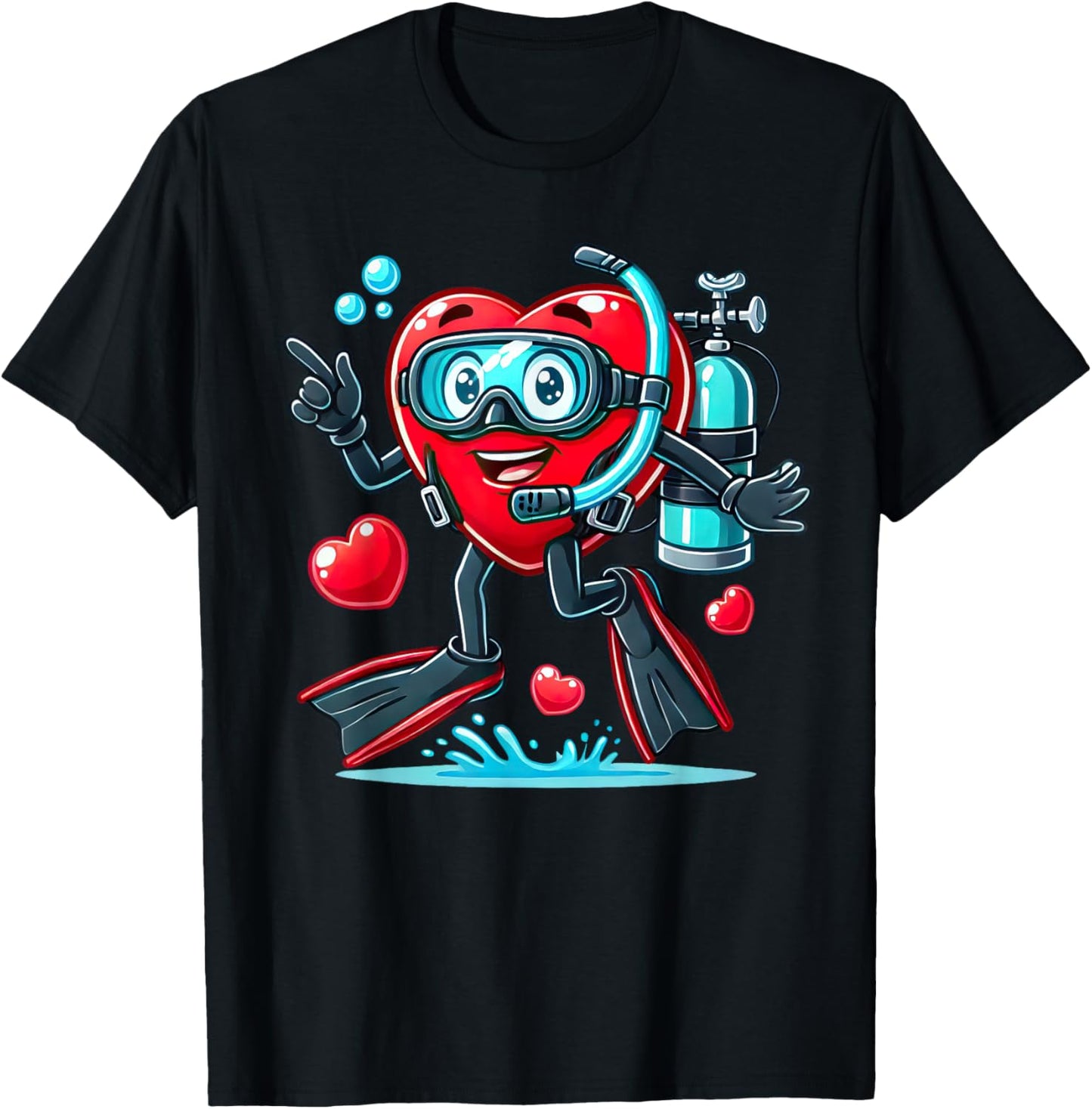 Funny Scuba Diving Heart Valentine Scuba Diving T-Shirt - T-Shirt | Black