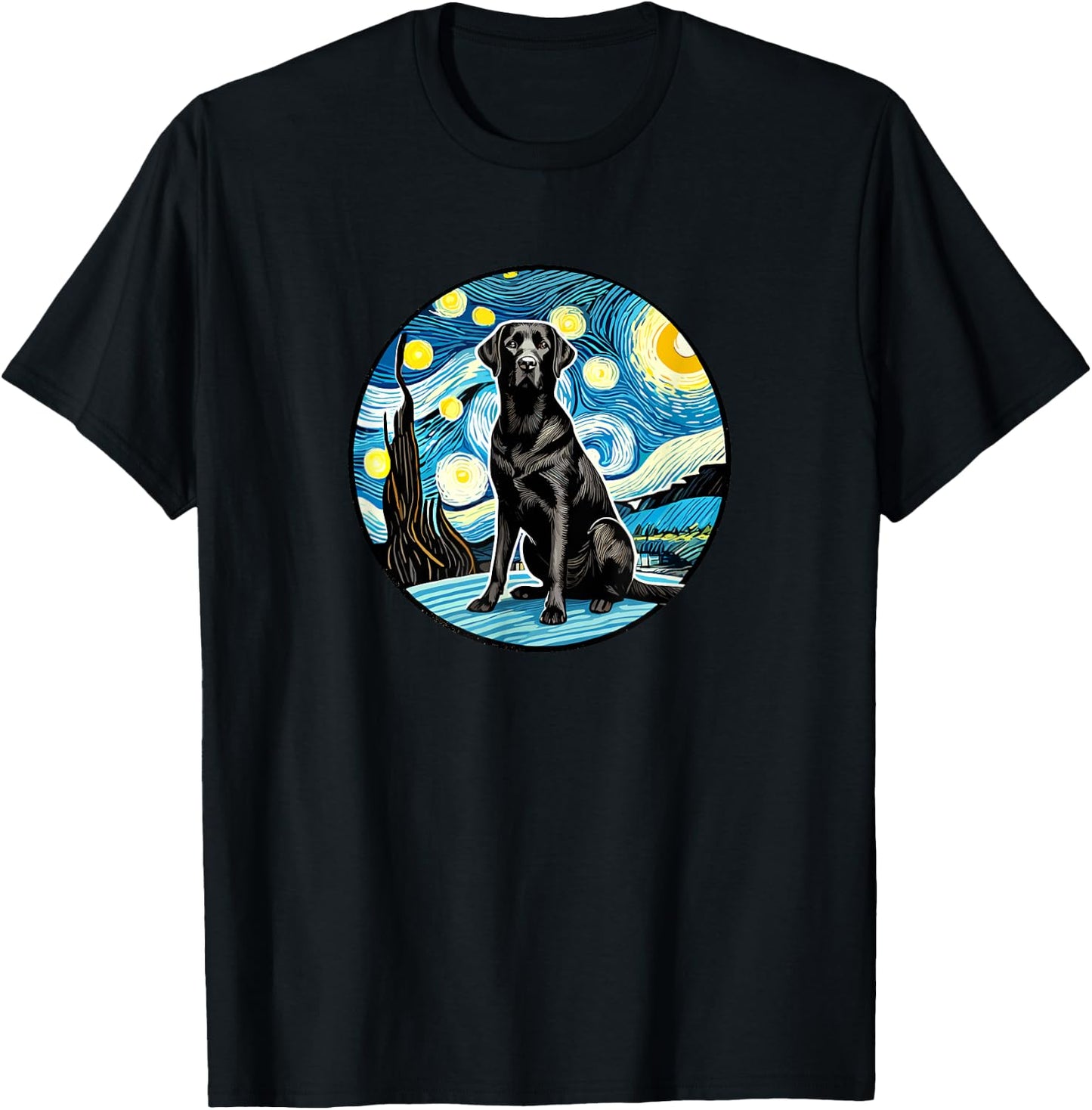 Black Labrador Retriever Lab - Van Gogh Starry Night Style T-Shirt - T-Shirt | Black