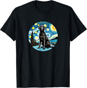 Black Labrador Retriever Lab - Van Gogh Starry Night Style T-Shirt - T-Shirt | Black