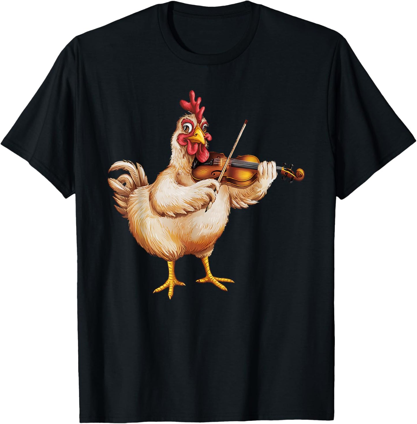 Funny Musician Violinist Cute Chicken Playing Violin T-Shirt - T-Shirt | Black