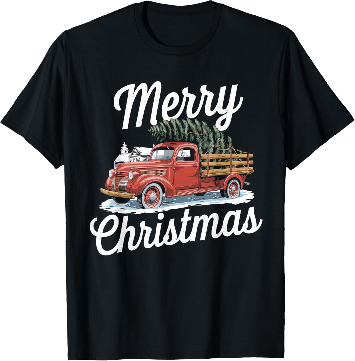 Merry Christmas Truck Xmas Tree Xmas Light Men Women Kids T-Shirt - T-Shirt | Black