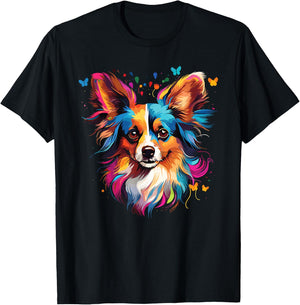 Watercolor Colorful Papillon Dog Women Kids T-Shirt - T-Shirt | Black