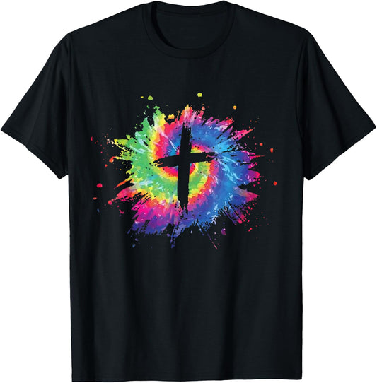 Tie Dye Cross God Jesus Faith Hippie Christian Men Women T-Shirt - T-Shirt | Black