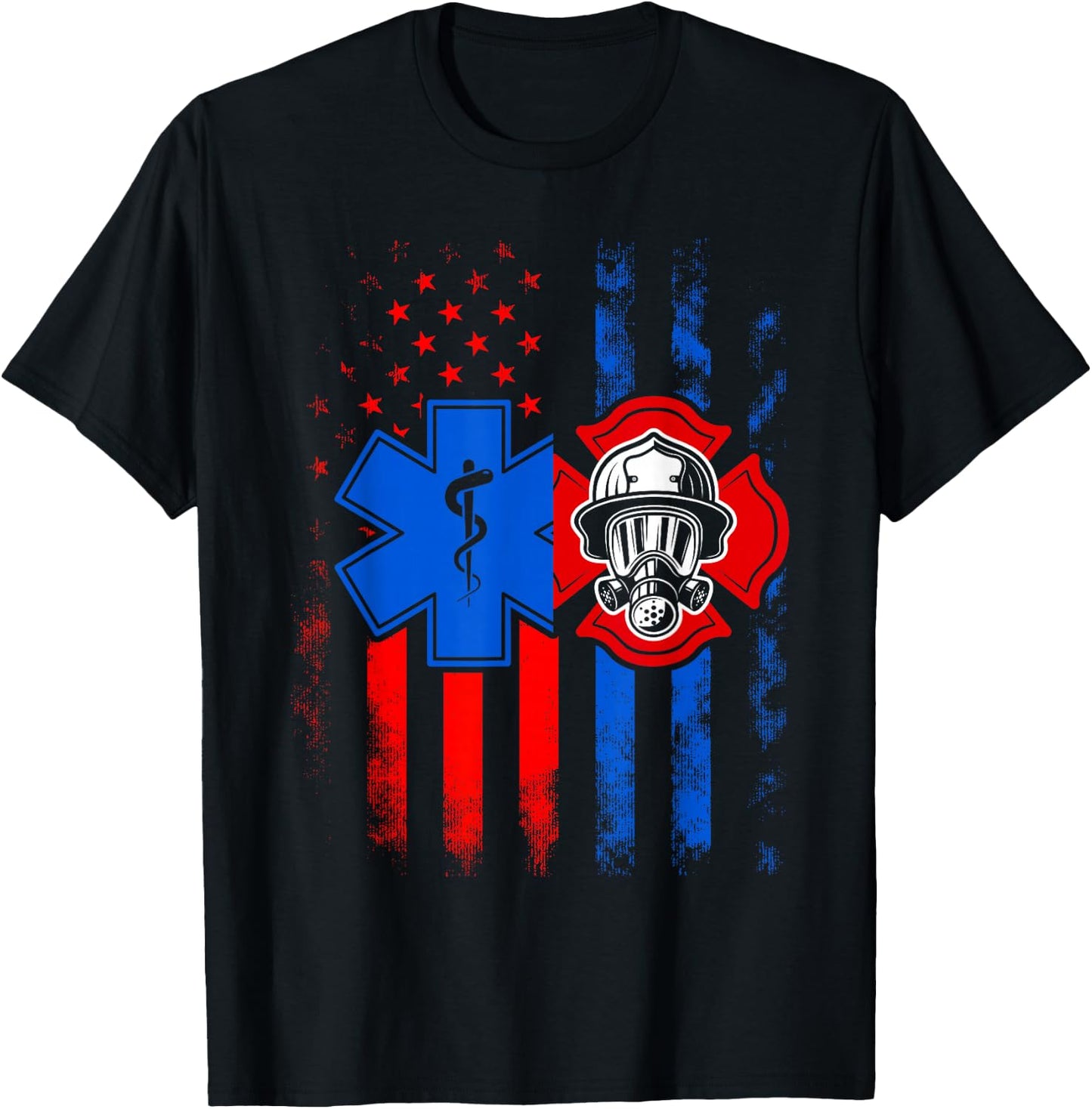 Patriotic Paramedic Firefighter EMT USA Flag EMS T-Shirt - T-Shirt | Black