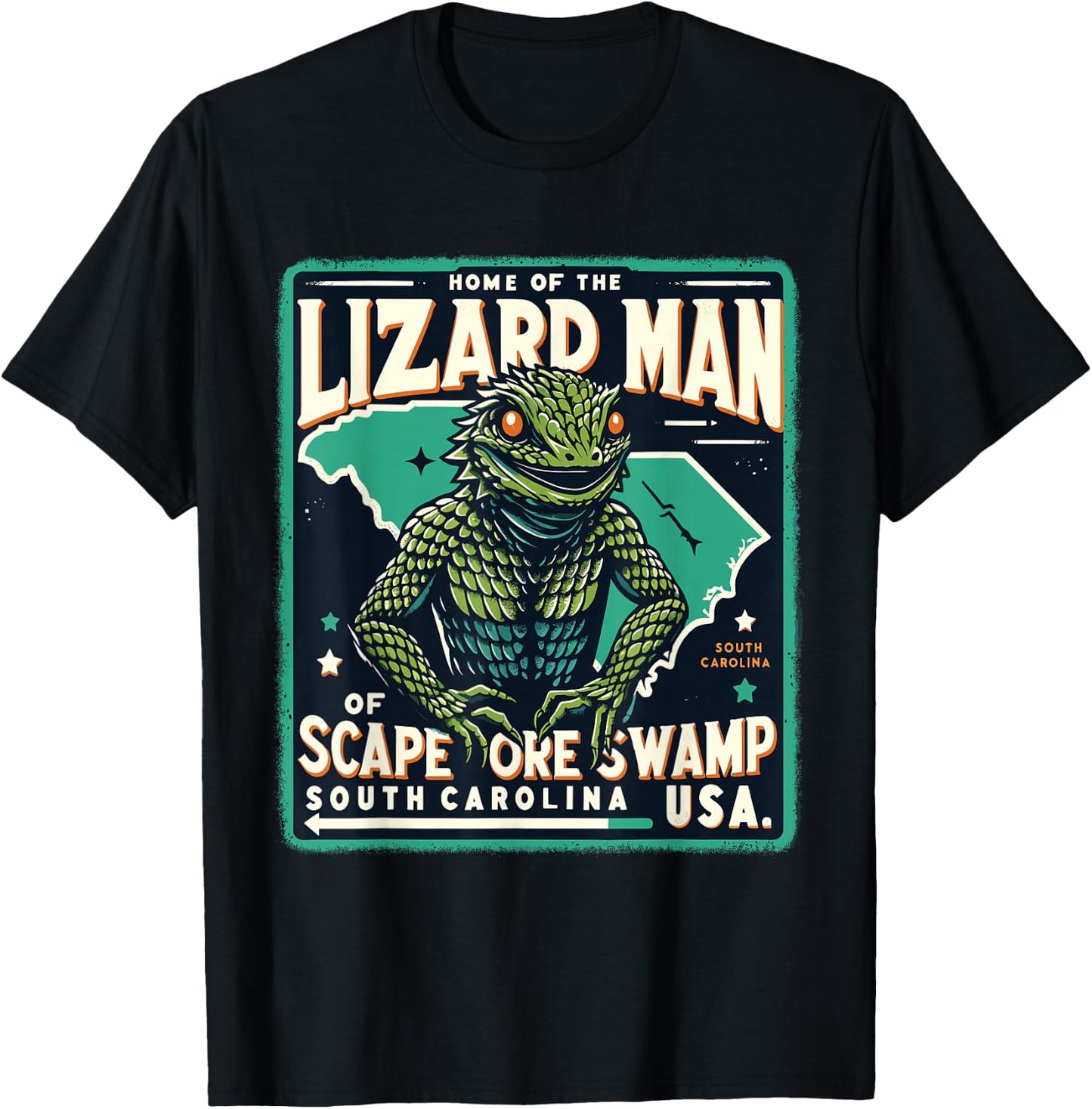 Home State Lizard Man Scape Ore Swamp South Carolina Cryptid T-Shirt - T-Shirt | Black