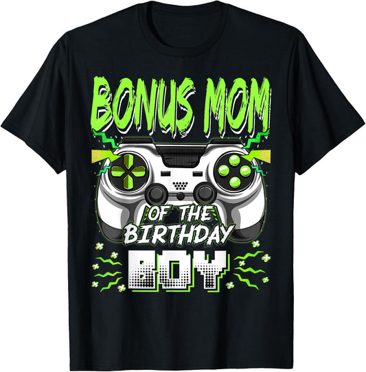 Bonus Mom Of The Birthday Boy Video Game Bday Party T-Shirt - T-Shirt | Black