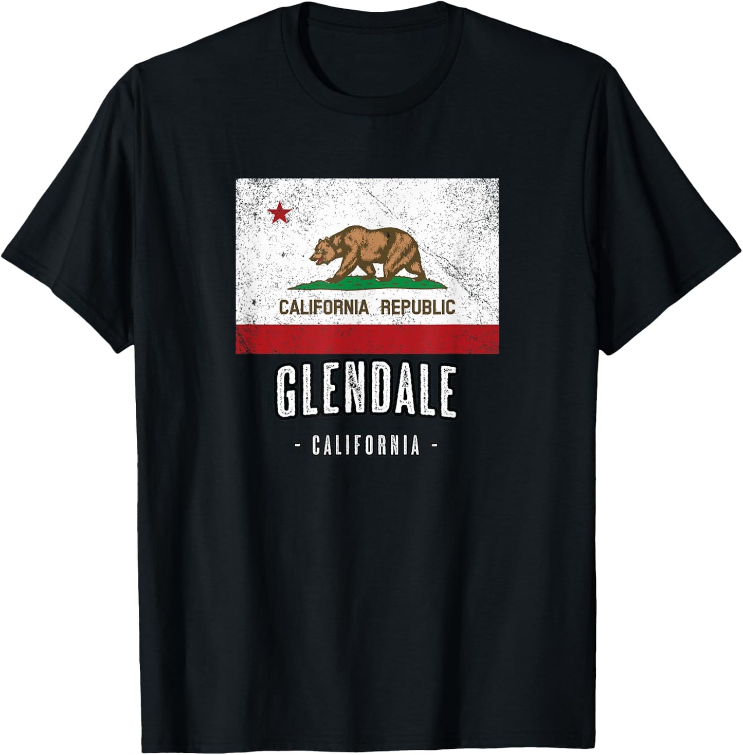 GLENDALE - California | Cali City Souvenir - CA Flag Top T-Shirt - T-Shirt | Black