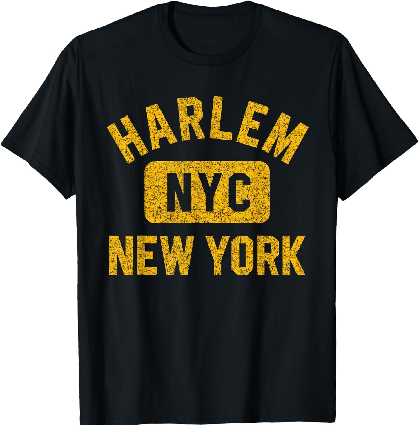 Harlem New York NYC Gym Style Distressed Amber Print T-Shirt - T-Shirt | Black