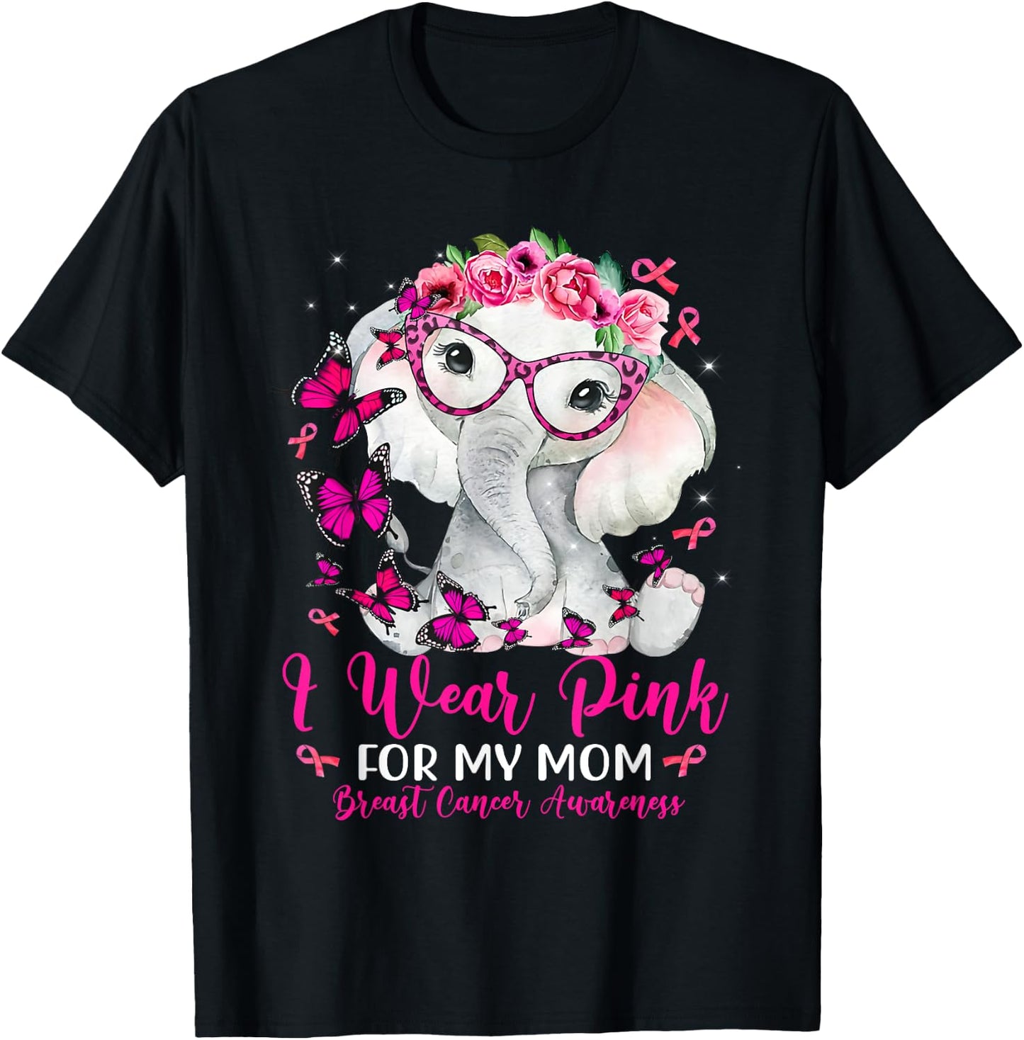 I Wear Pink For My Mom Elephant Breast Cancer Awareness T-Shirt - T-Shirt | Black