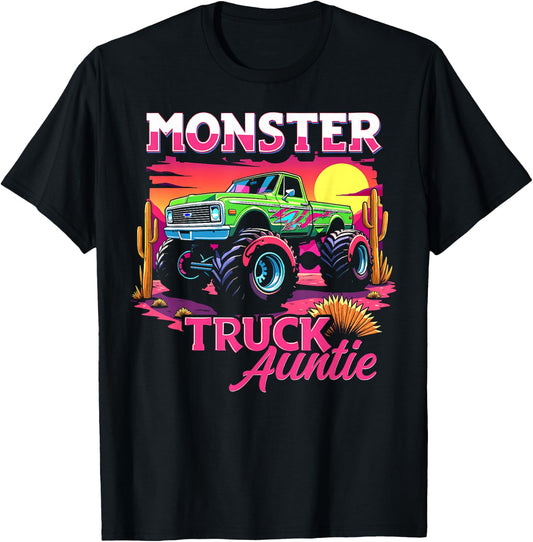 Monster Truck Auntie Matching Family Monster Truck Aunt T-Shirt - T-Shirt | Black