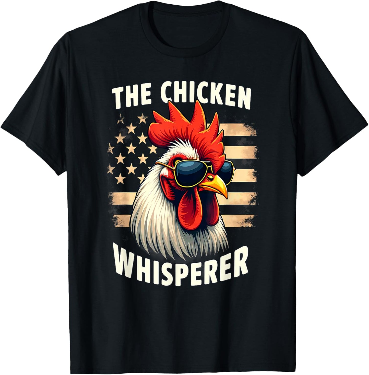 Farmer US Flag Chicken Whisperer Rooster T-Shirt - T-Shirt | Black
