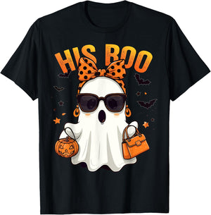 Her Boo His Boo Funny Ghost Matching Couples Halloween 2024 T-Shirt - T-Shirt | Black