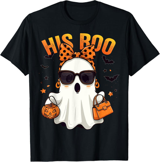 Her Boo His Boo Funny Ghost Matching Couples Halloween 2024 T-Shirt - T-Shirt | Black