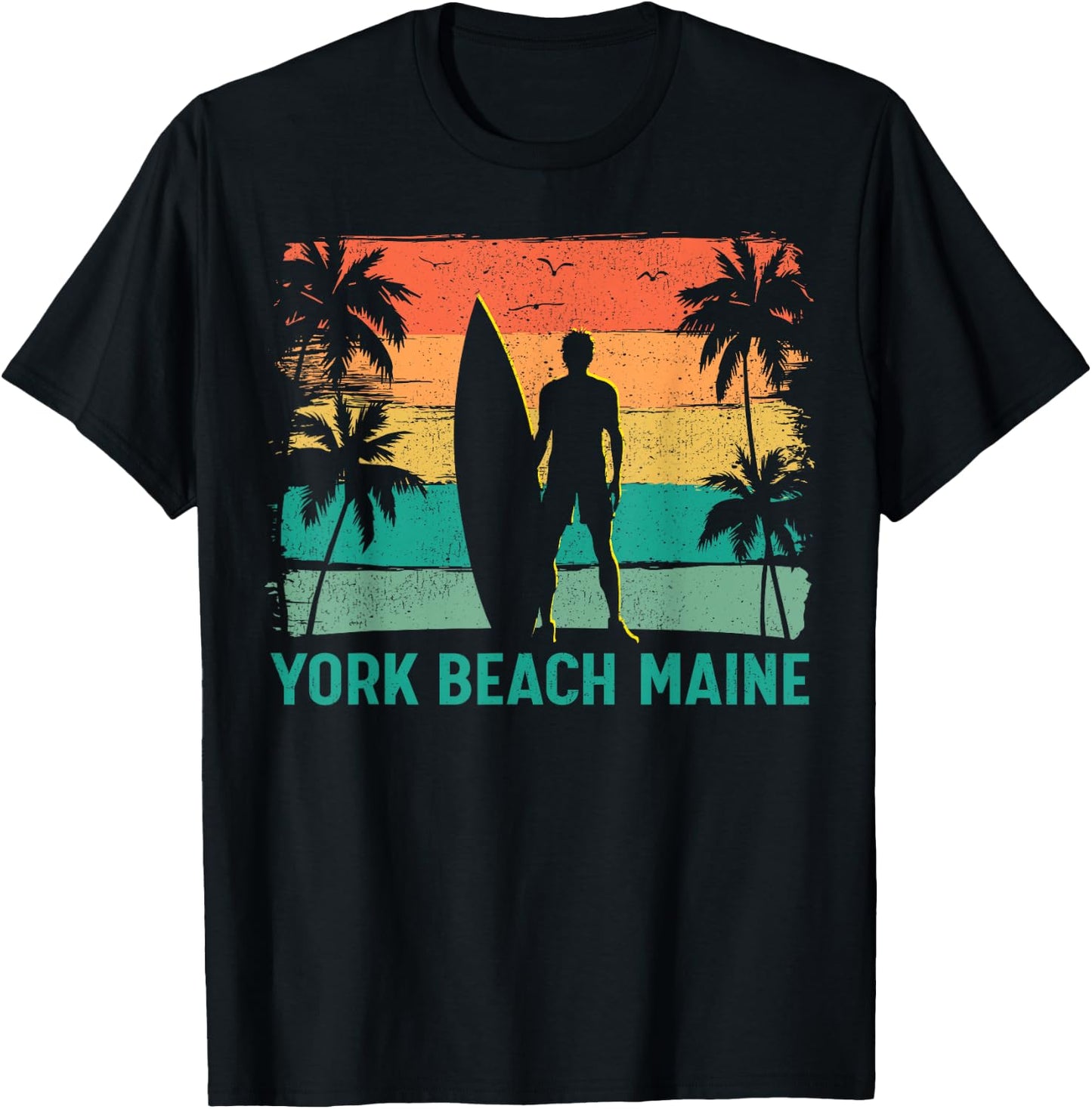 Summer Surf Vintage Maine York Beach Surfing Men Women Kids T-Shirt - T-Shirt | Black