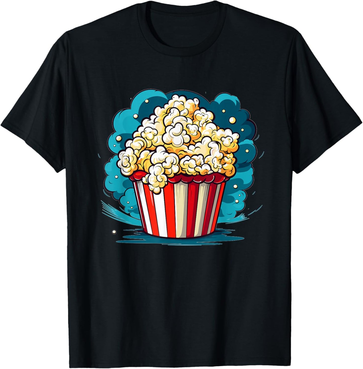 Popcorn Explosion Cartoon Movie Time T-Shirt - T-Shirt | Black