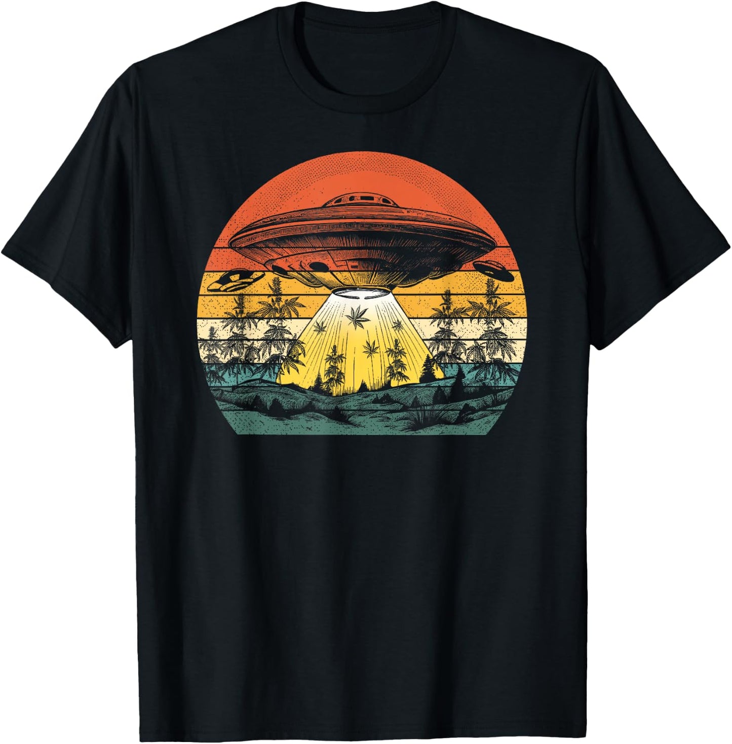 Vintage Alien Weed UFO Abduction Marijuana Cannabis Funny T-Shirt - T-Shirt | Black