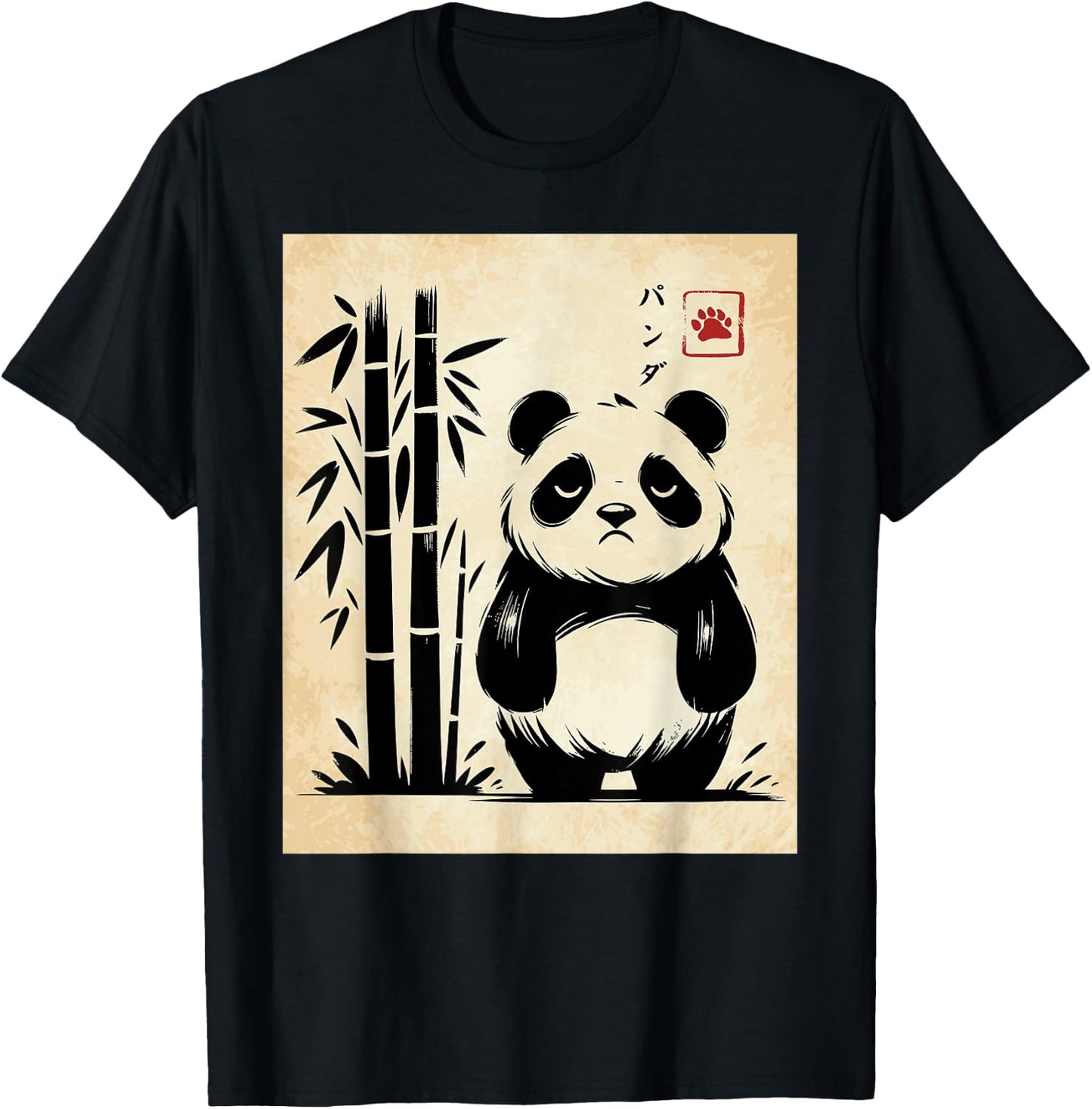 Kawaii Panda Ink Japanese Streetwear Novelty Funny Panda T-Shirt - T-Shirt | Black