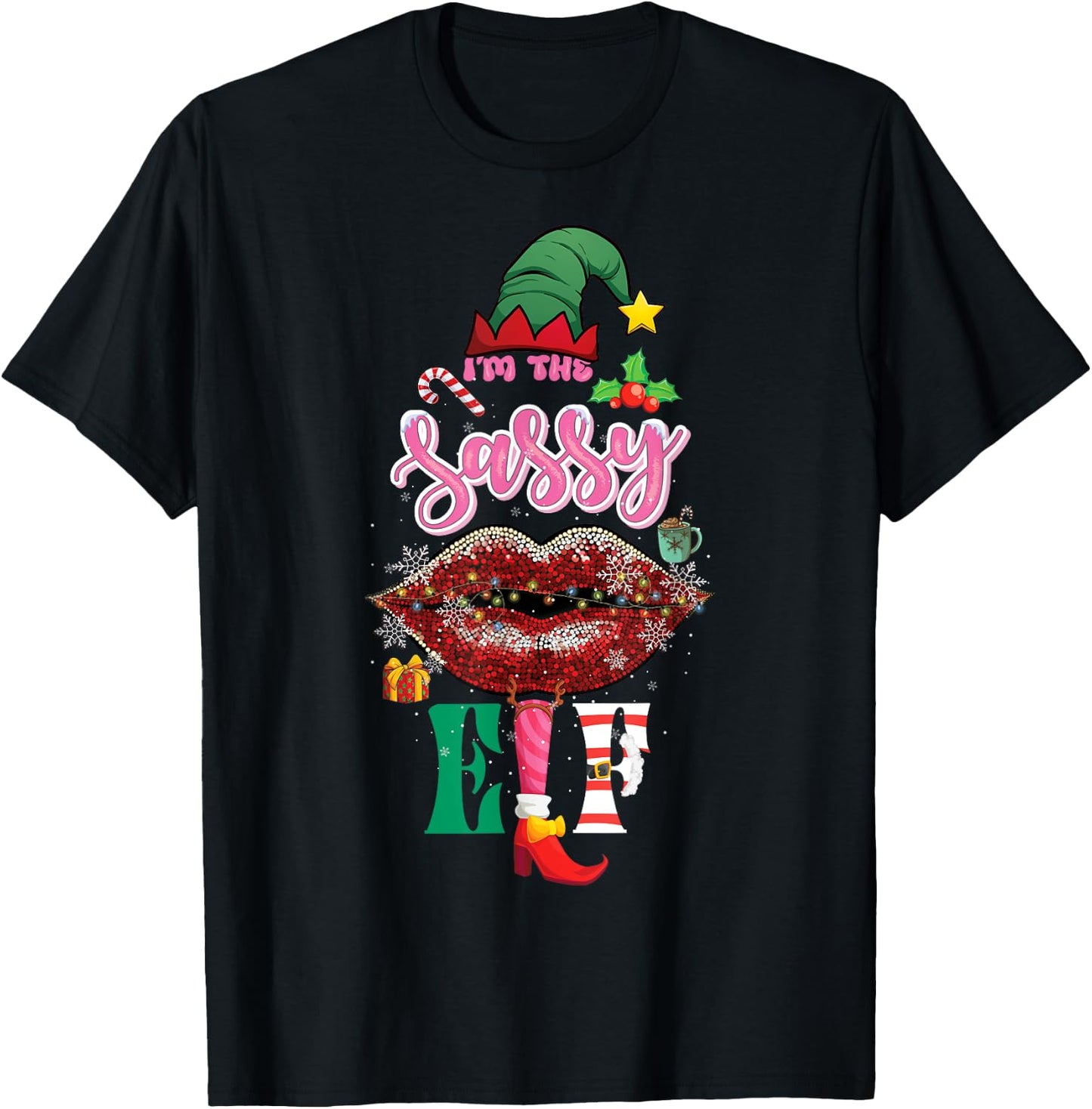 Funny Christmas Clothing I'm The Sassy Elf Sweet Lips Xmas T-Shirt - T-Shirt | Black