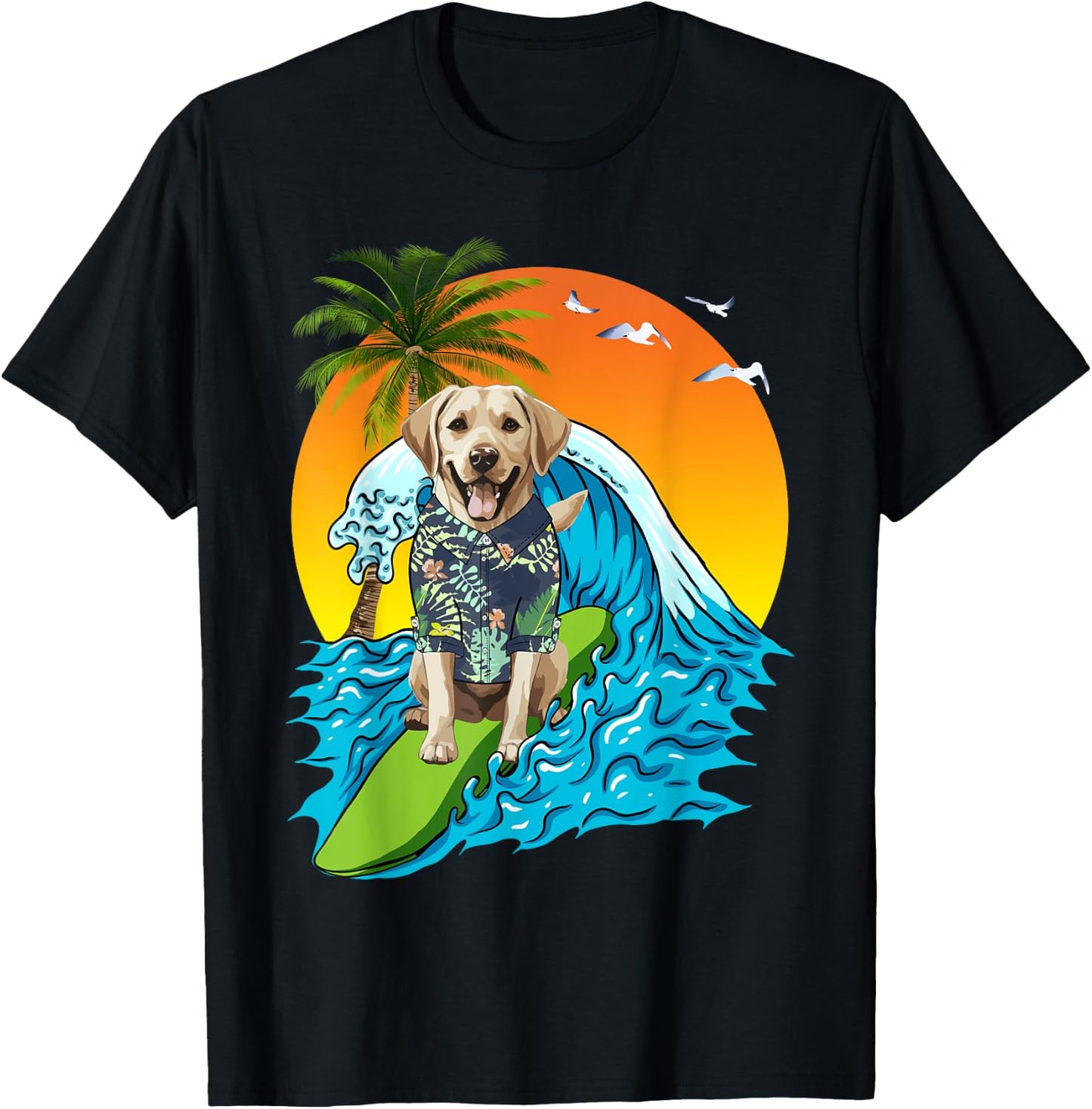 Labrador Retriever Dog Surfing Surfer Hawaii Summer Vibes Men Women Kids T-Shirt - T-Shirt | Black
