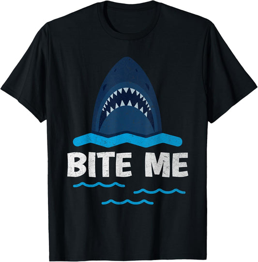 Bite Me Shark Ocean Wildlife Summer Sea Lover Week Awareness Men Women Kids T-Shirt - T-Shirt | Black