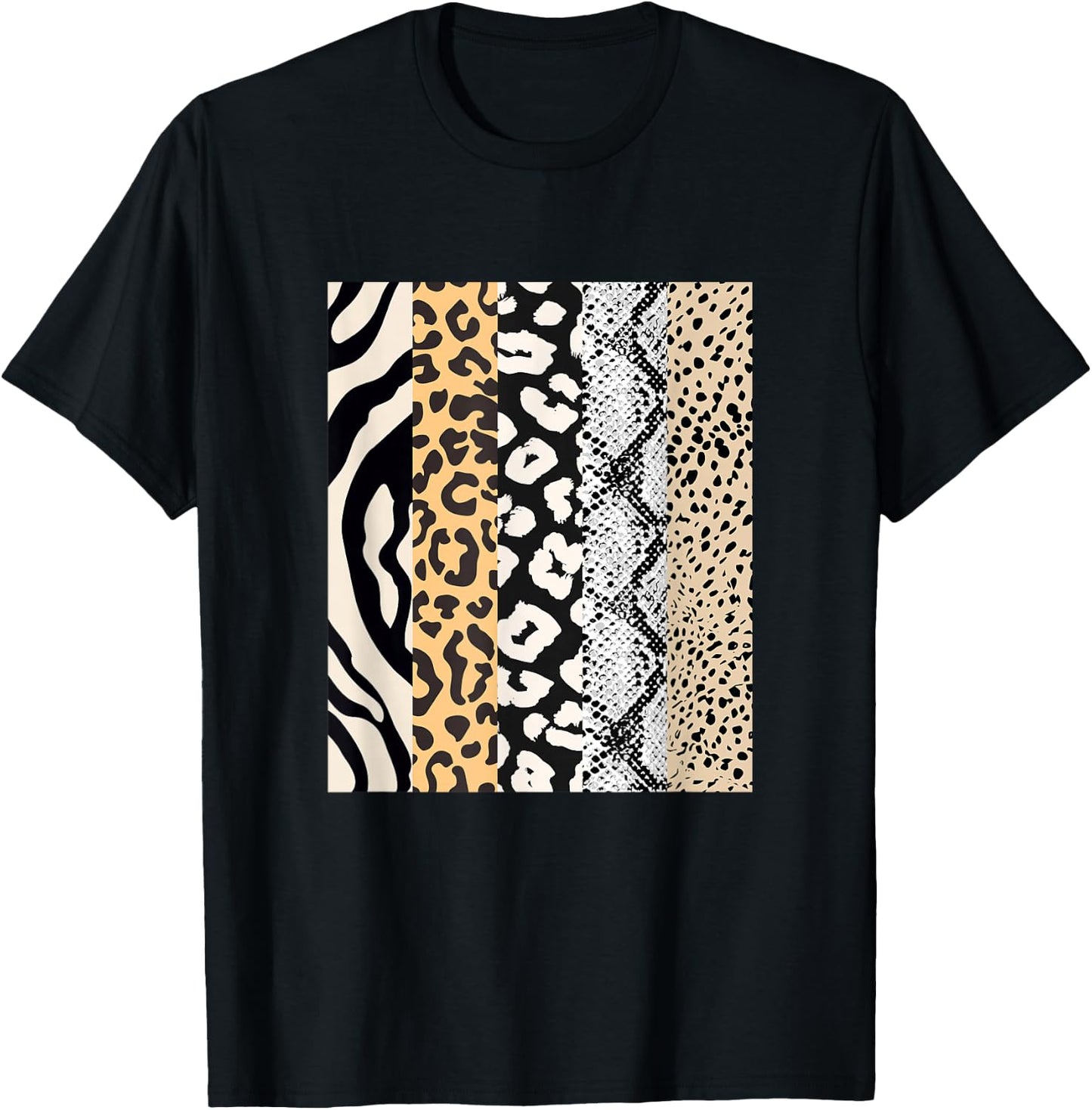 Animal Print Stripes Leopard Cheetah Zebra Tiger Graphic T-Shirt - T-Shirt | Black