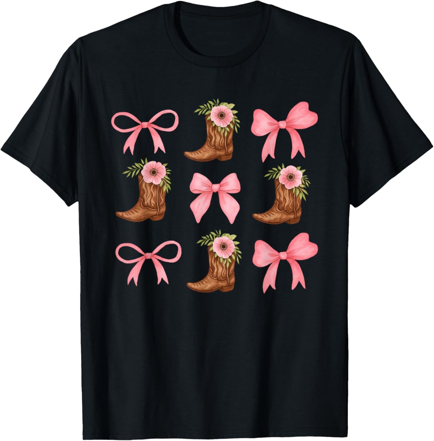 Coquette Pink Bow Cowgirl Boots Western Country Youth Teen T-Shirt - T-Shirt | Black