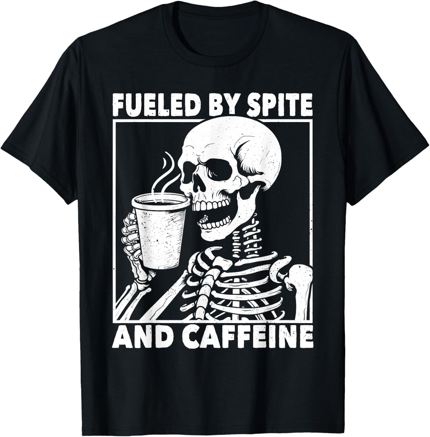 Fueled By Spite And Caffeine Funny Coffee Skeleton T-Shirt - T-Shirt | Black