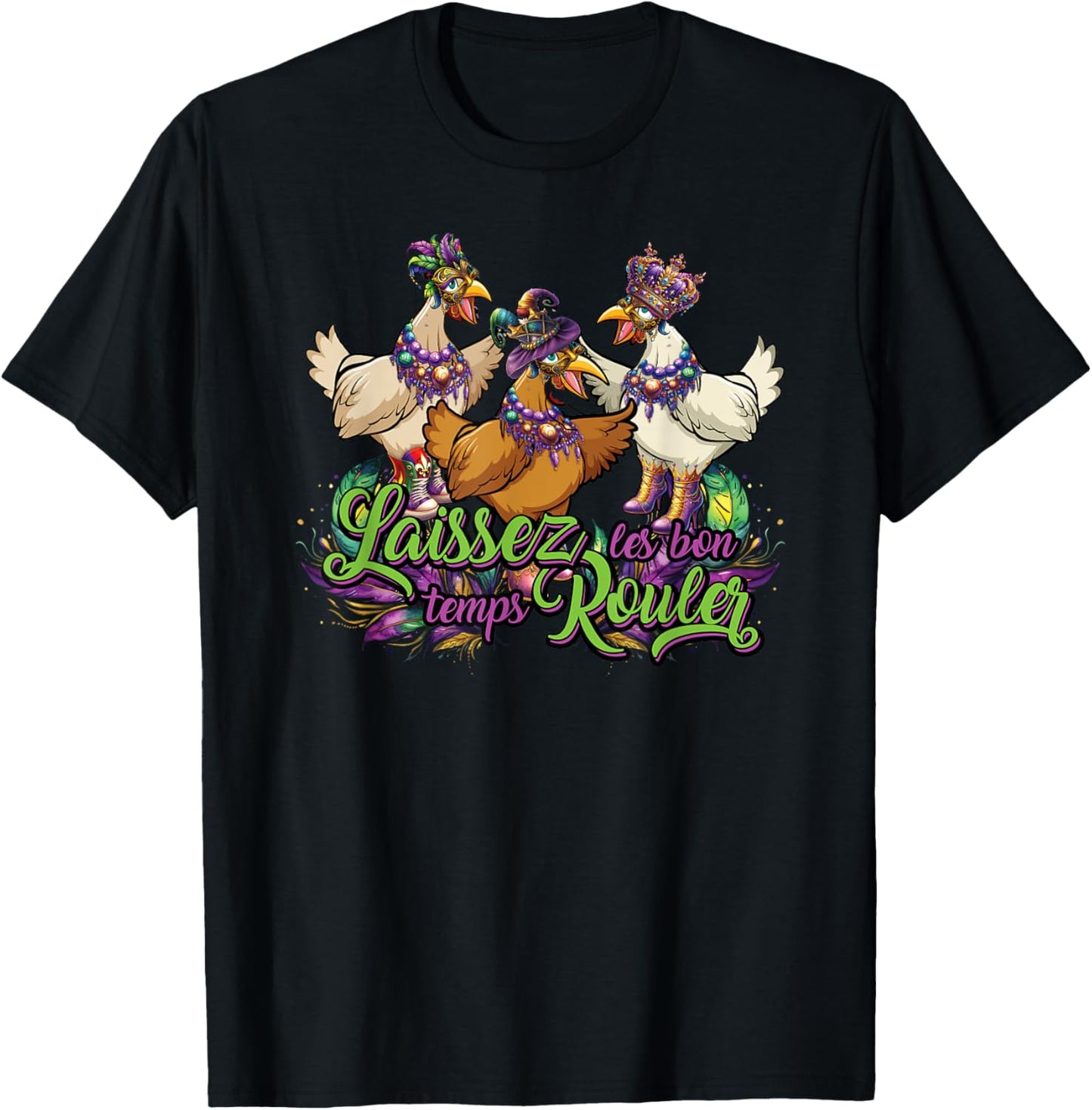 Mardi Gras Chicken Run Chicken Chase Fat Tuesday Carnival T-Shirt - T-Shirt | Black