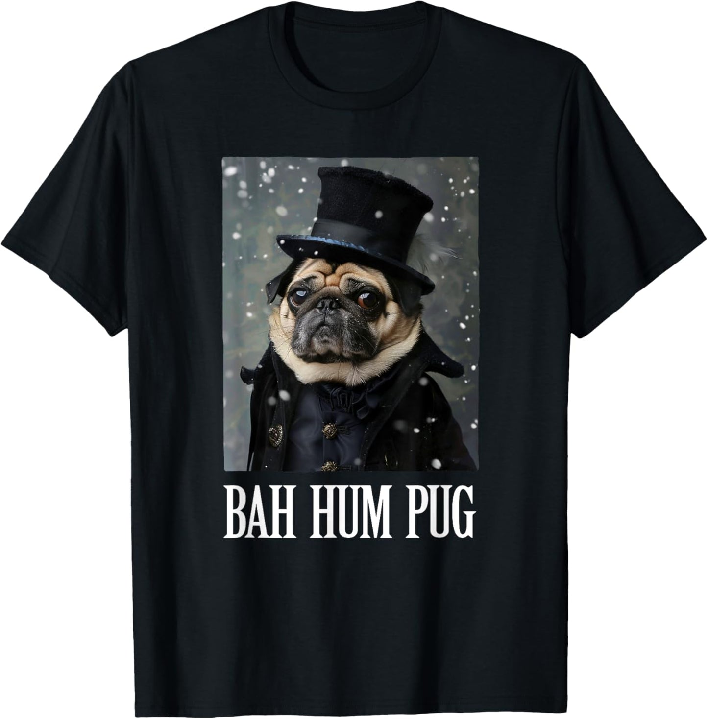 Funny Dog Bah Hum Pug Christmas Pet Holiday Photo Humbug Bug Women Girls Kids T-Shirt - T-Shirt | Black