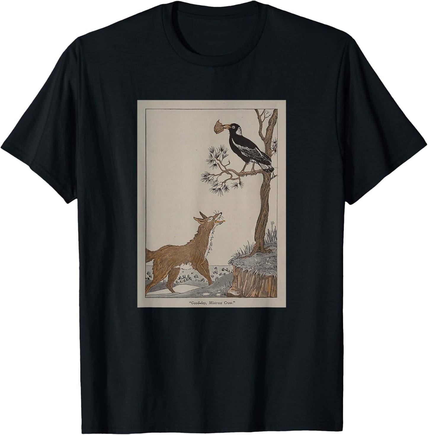 The Fox and The Crow - Aesop's Fables T-Shirt - T-Shirt | Black