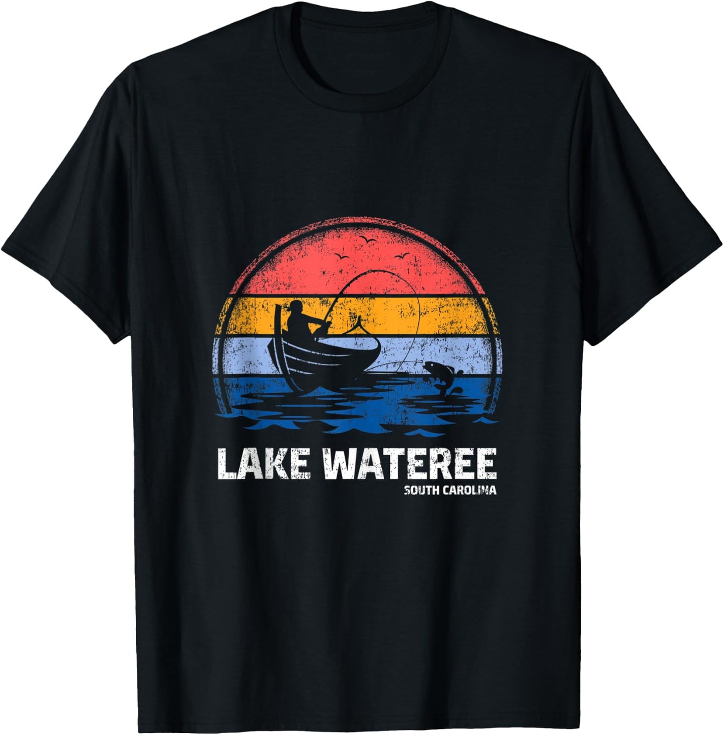 Vintage Retro South Carolina Wateree Lake Summer Fishing T-Shirt - T-Shirt | Black