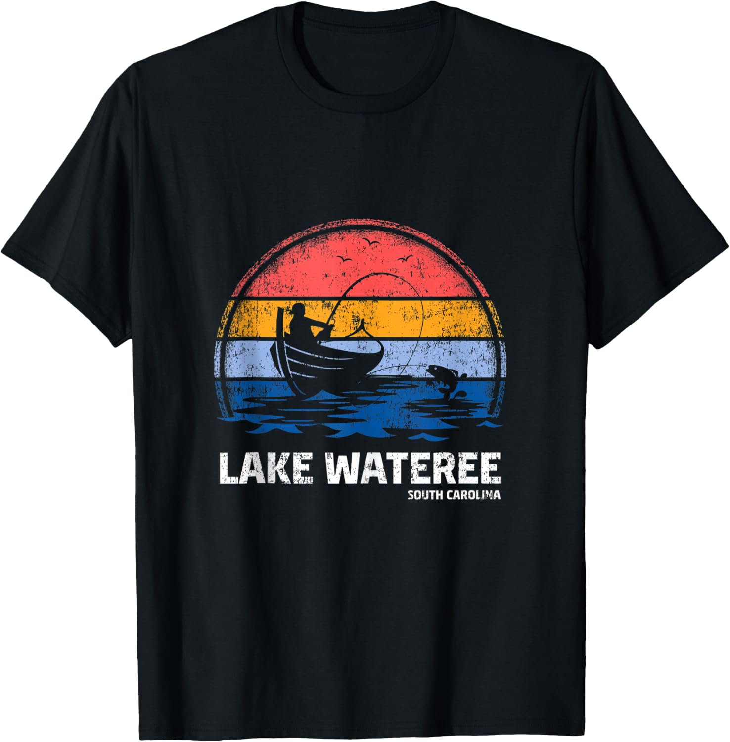 Vintage Retro South Carolina Wateree Lake Summer Fishing T-Shirt - T-Shirt | Black