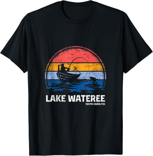 Vintage Retro South Carolina Wateree Lake Summer Fishing T-Shirt - T-Shirt | Black
