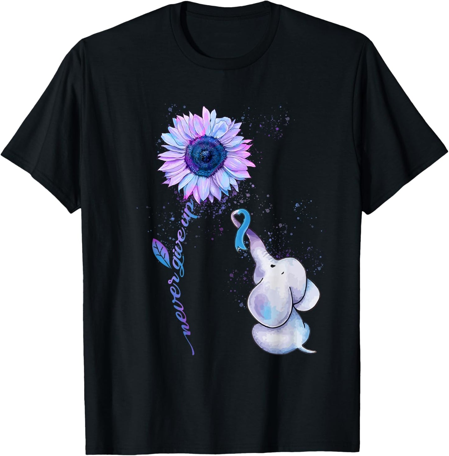 Suicide Prevention Awareness Teal & Purple Ribbon Elephant T-Shirt - T-Shirt | Black