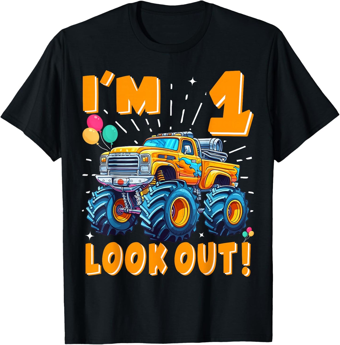 One 1st Birthday Boy Monster Truck Car 1 Year Old T-Shirt - T-Shirt | Black