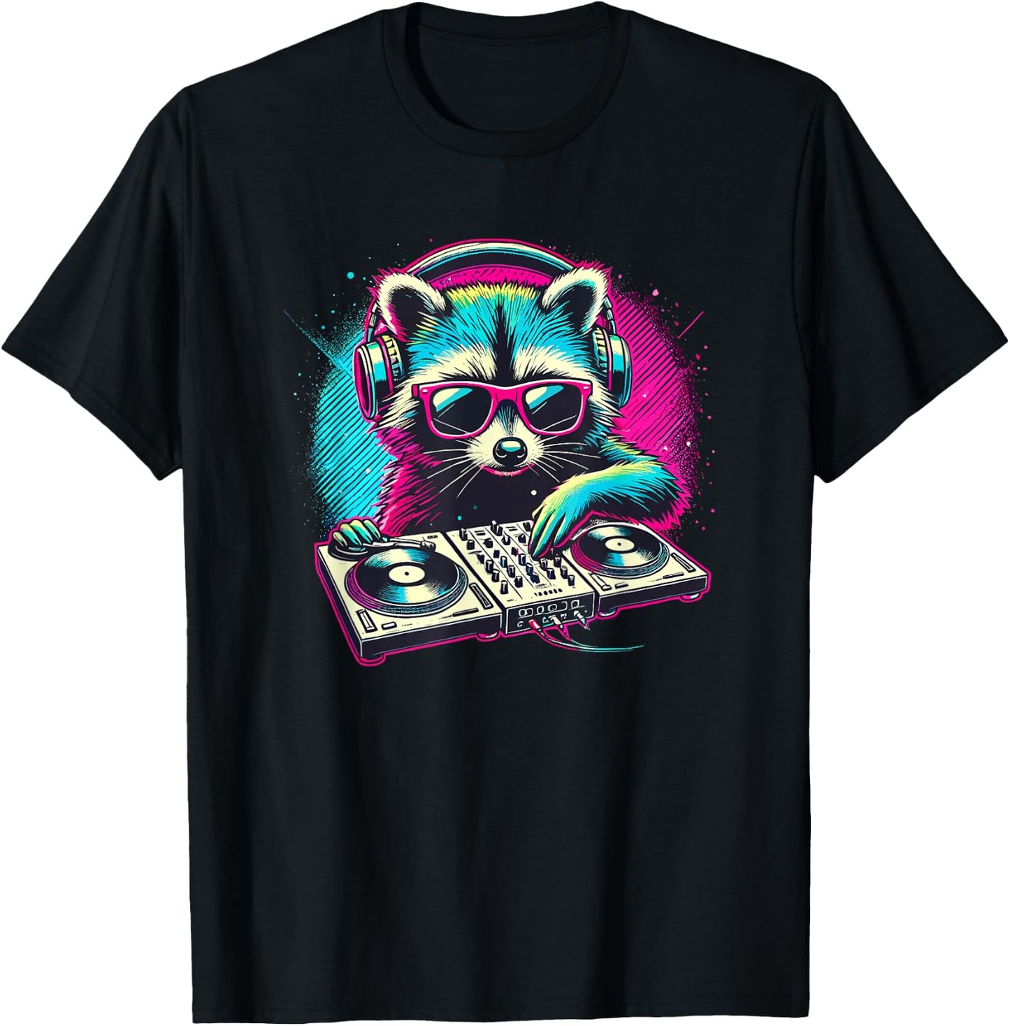 Cute Raccoon DJ Party Music Trash Panda Raccoons T-Shirt - T-Shirt | Black