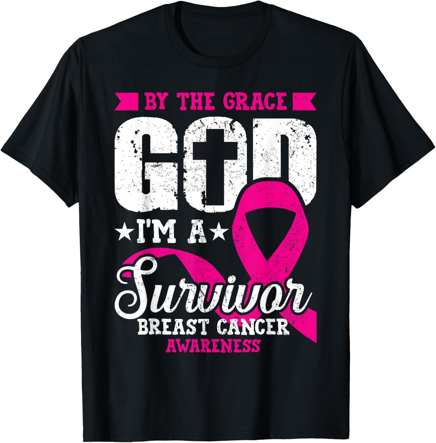 Breast Cancer Survivor By The Grace God I'm A Survivor T-Shirt - T-Shirt | Black