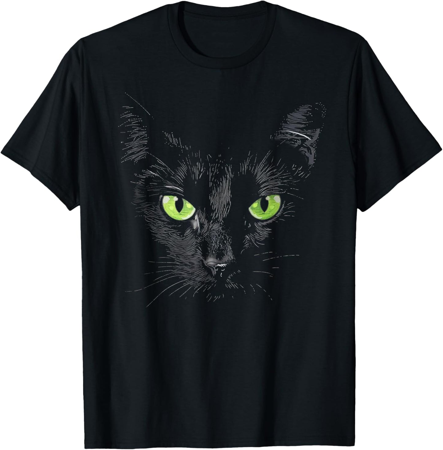 Funny Black Cat Face Green Eyes Kitten Halloween Costume Women Kids T-Shirt - T-Shirt | Black