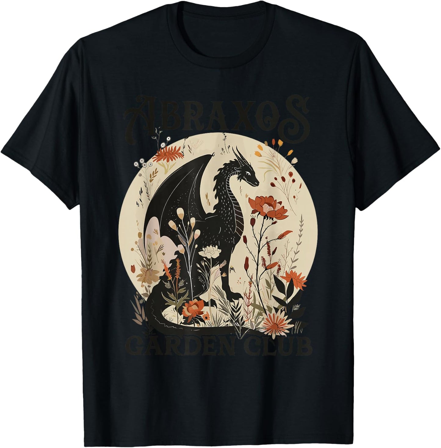 Abraxos Flower Garden Club Book Lover Fantasy Dragon Bookish T-Shirt - T-Shirt | Black