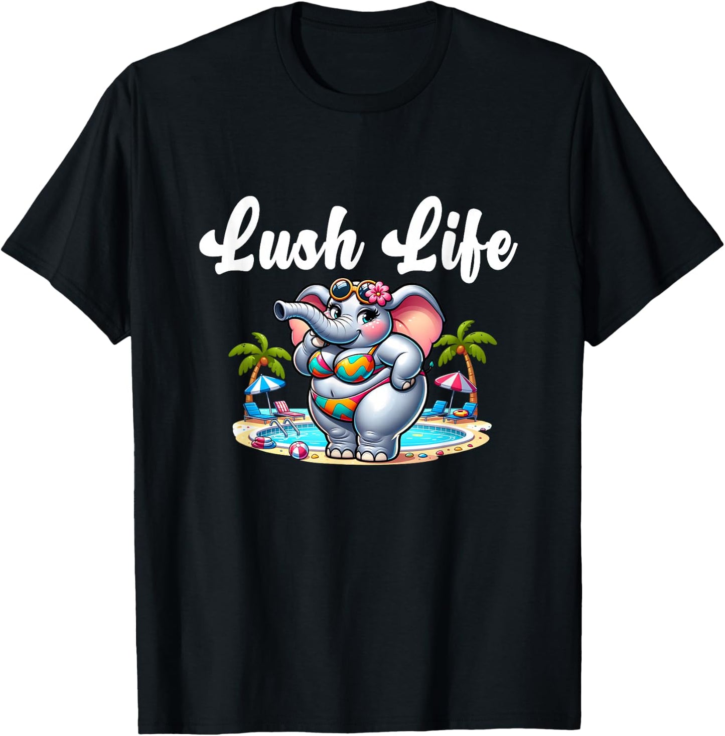 Lush Life - Sexy Elephant Thicc Body Pride Tropical Island T-Shirt - T-Shirt | Black
