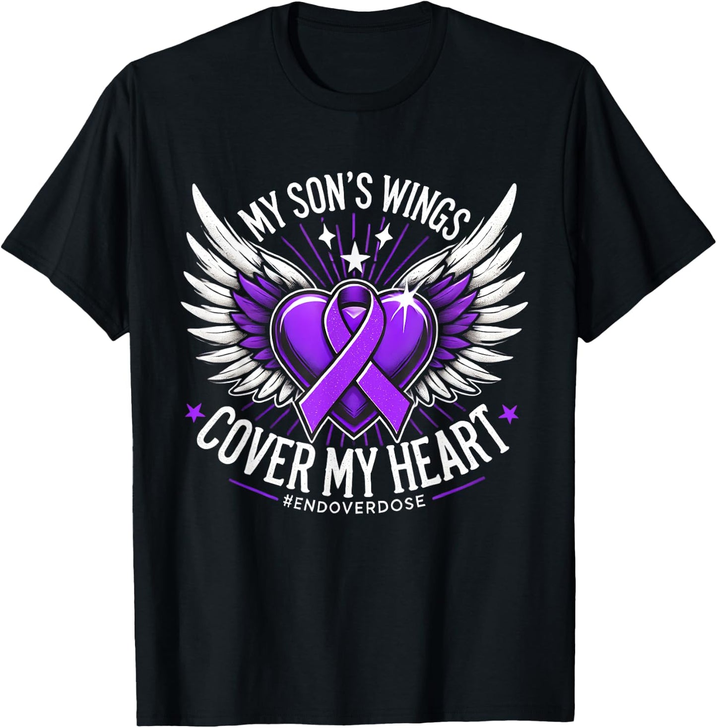 Overdose Awareness Month For Son Purple Ribbon T-Shirt - T-Shirt | Black